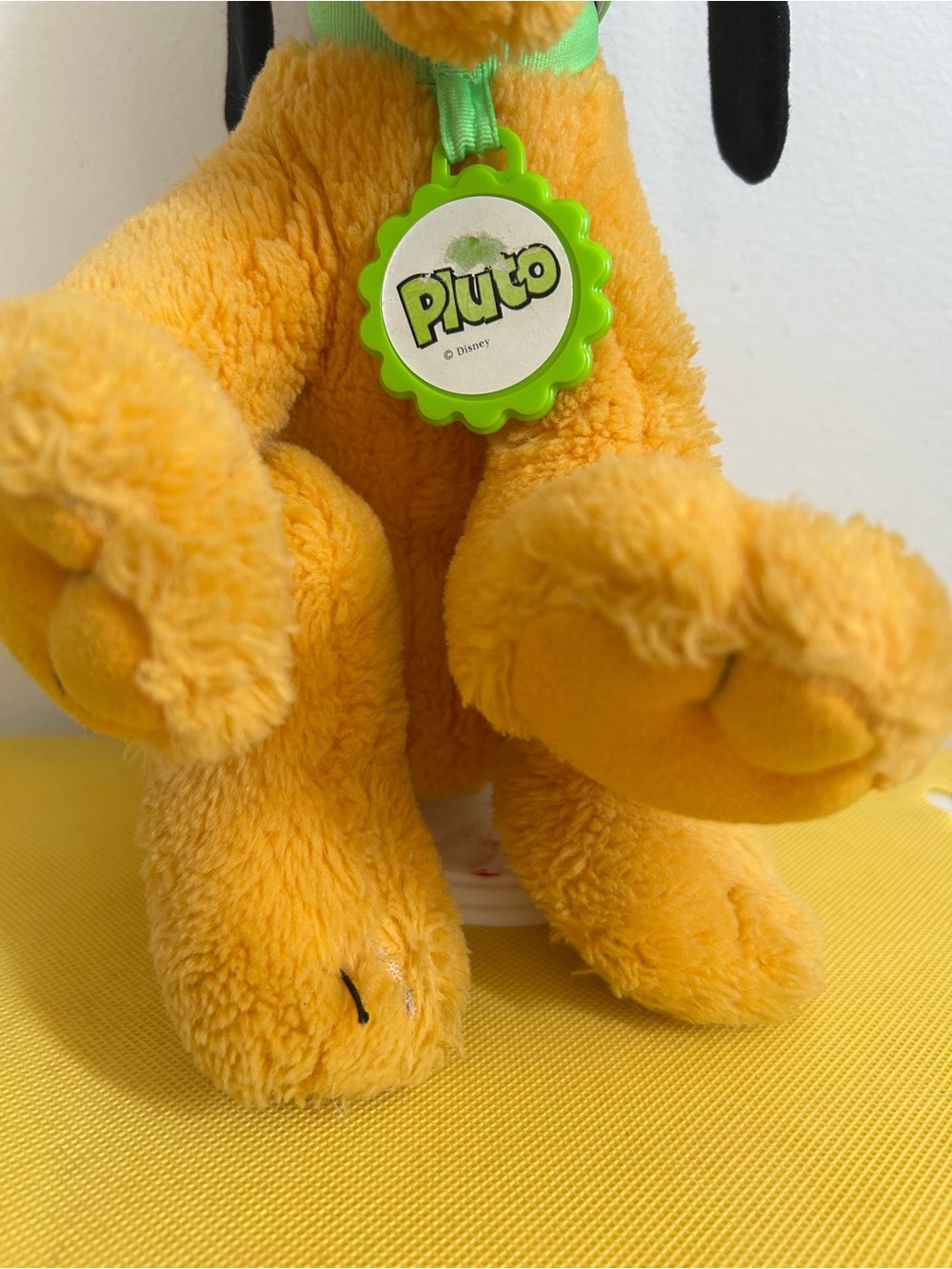 Disney Pluto Plush Stuffed Animal Green Collar Medallion Mickey Mouse & Friends